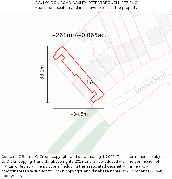 1A, LONDON ROAD, YAXLEY, PETERBOROUGH, PE7 3NG: Plot and title map