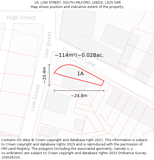 1A, LOW STREET, SOUTH MILFORD, LEEDS, LS25 5AR: Plot and title map