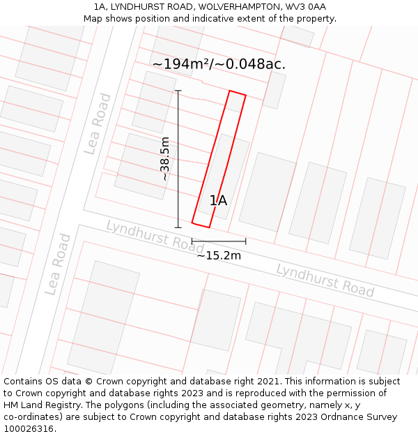 1A, LYNDHURST ROAD, WOLVERHAMPTON, WV3 0AA: Plot and title map