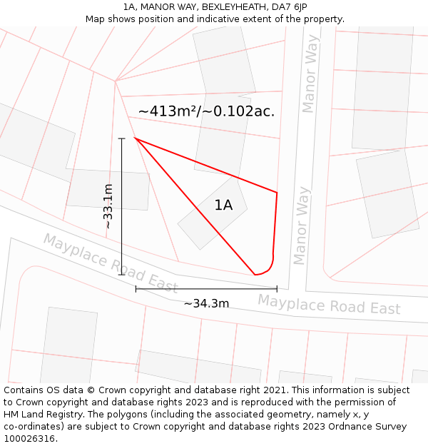 1A, MANOR WAY, BEXLEYHEATH, DA7 6JP: Plot and title map