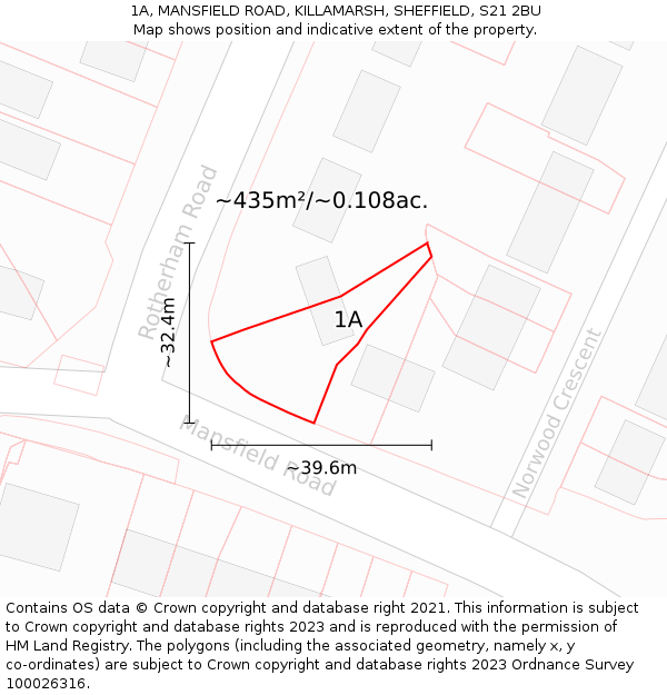 1A, MANSFIELD ROAD, KILLAMARSH, SHEFFIELD, S21 2BU: Plot and title map
