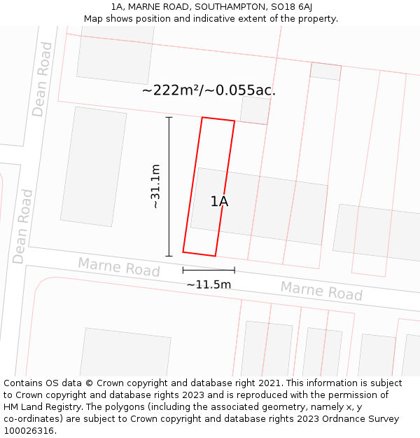1A, MARNE ROAD, SOUTHAMPTON, SO18 6AJ: Plot and title map