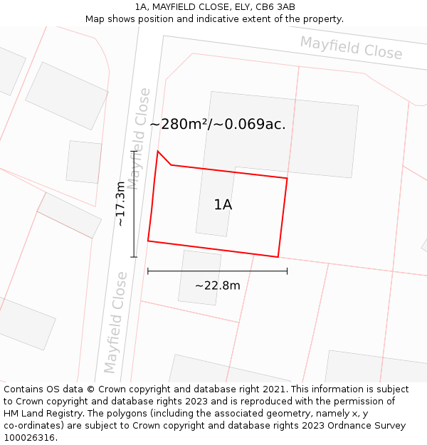 1A, MAYFIELD CLOSE, ELY, CB6 3AB: Plot and title map