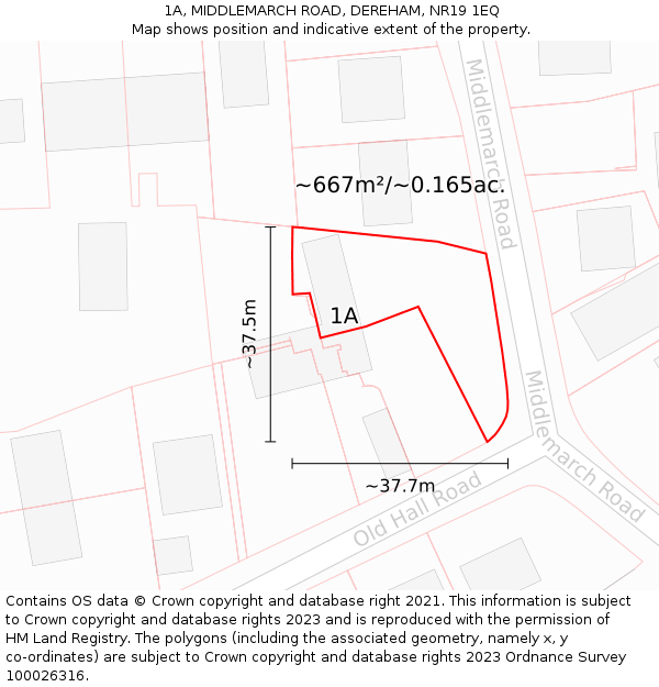 1A, MIDDLEMARCH ROAD, DEREHAM, NR19 1EQ: Plot and title map