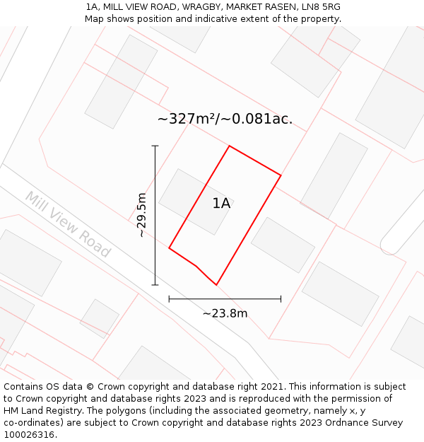 1A, MILL VIEW ROAD, WRAGBY, MARKET RASEN, LN8 5RG: Plot and title map