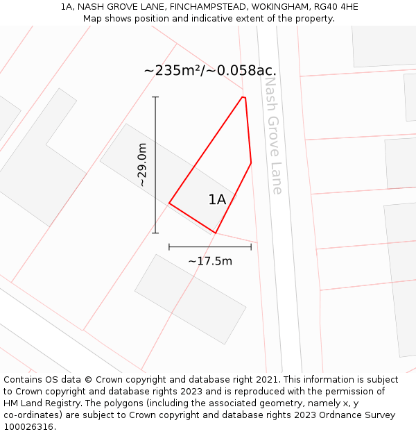 1A, NASH GROVE LANE, FINCHAMPSTEAD, WOKINGHAM, RG40 4HE: Plot and title map