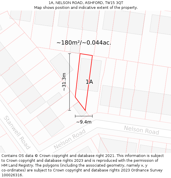 1A, NELSON ROAD, ASHFORD, TW15 3QT: Plot and title map