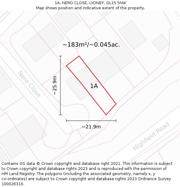 1A, NERO CLOSE, LYDNEY, GL15 5NW: Plot and title map