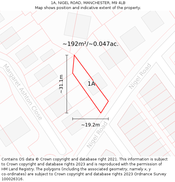 1A, NIGEL ROAD, MANCHESTER, M9 4LB: Plot and title map