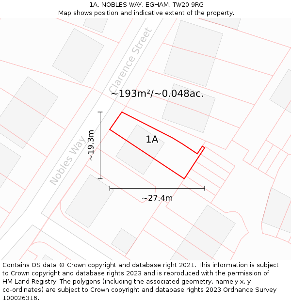 1A, NOBLES WAY, EGHAM, TW20 9RG: Plot and title map