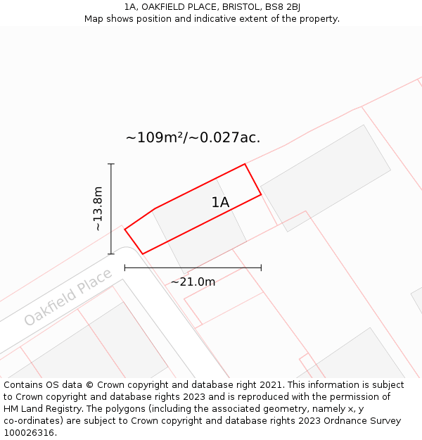 1A, OAKFIELD PLACE, BRISTOL, BS8 2BJ: Plot and title map