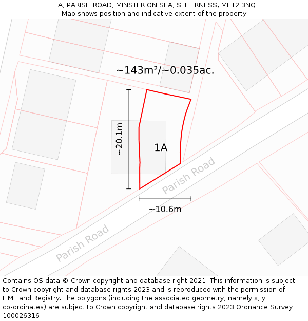 1A, PARISH ROAD, MINSTER ON SEA, SHEERNESS, ME12 3NQ: Plot and title map