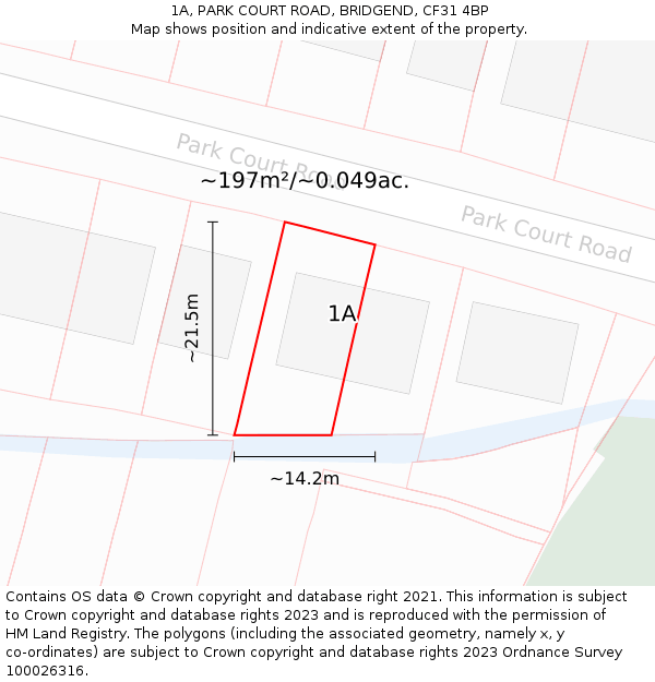 1A, PARK COURT ROAD, BRIDGEND, CF31 4BP: Plot and title map