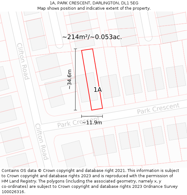 1A, PARK CRESCENT, DARLINGTON, DL1 5EG: Plot and title map