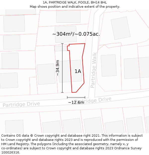 1A, PARTRIDGE WALK, POOLE, BH14 8HL: Plot and title map