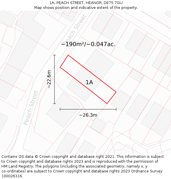 1A, PEACH STREET, HEANOR, DE75 7GU: Plot and title map