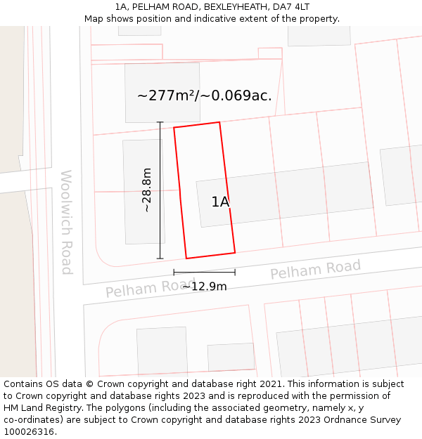 1A, PELHAM ROAD, BEXLEYHEATH, DA7 4LT: Plot and title map