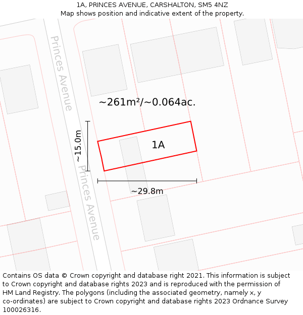 1A, PRINCES AVENUE, CARSHALTON, SM5 4NZ: Plot and title map