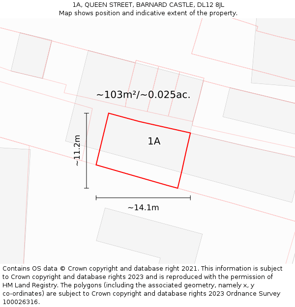 1A, QUEEN STREET, BARNARD CASTLE, DL12 8JL: Plot and title map
