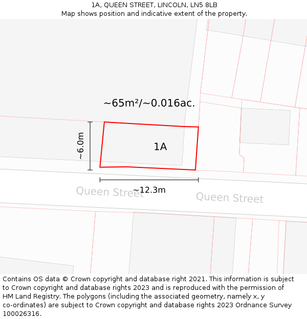 1A, QUEEN STREET, LINCOLN, LN5 8LB: Plot and title map