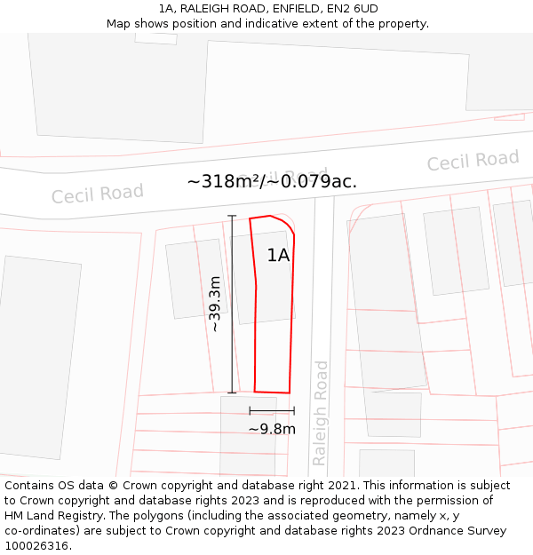 1A, RALEIGH ROAD, ENFIELD, EN2 6UD: Plot and title map