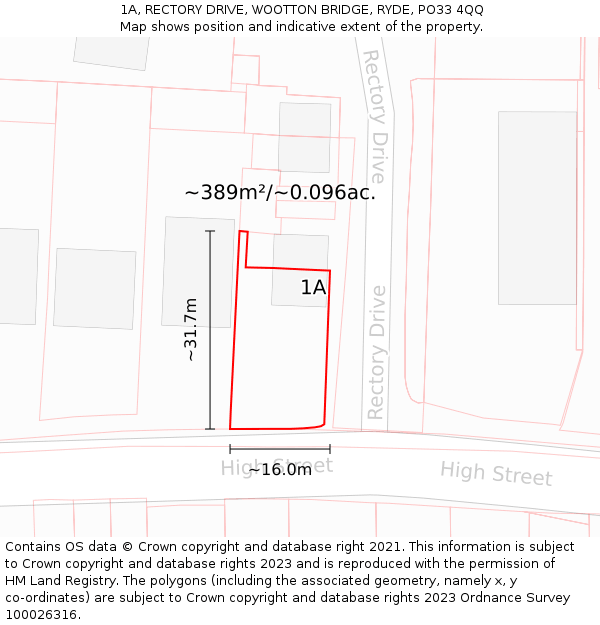 1A, RECTORY DRIVE, WOOTTON BRIDGE, RYDE, PO33 4QQ: Plot and title map