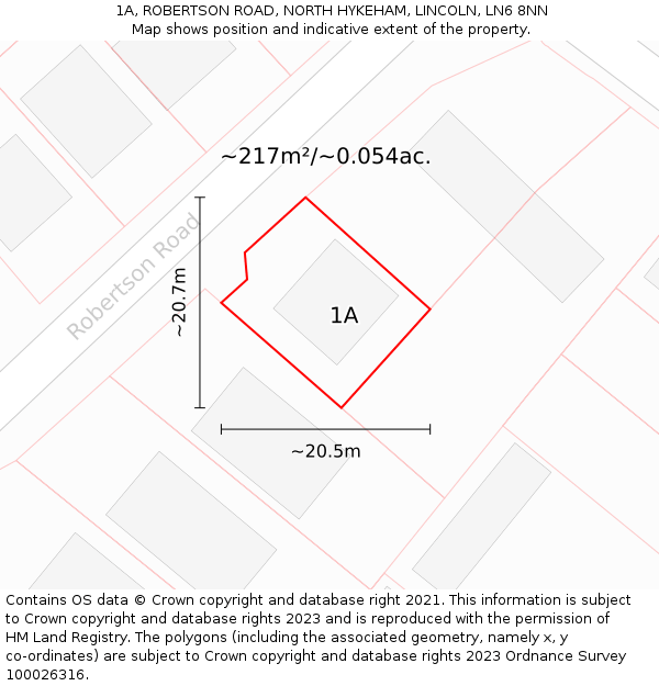 1A, ROBERTSON ROAD, NORTH HYKEHAM, LINCOLN, LN6 8NN: Plot and title map