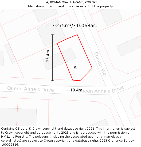 1A, ROMAN WAY, HAVANT, PO9 3PR: Plot and title map