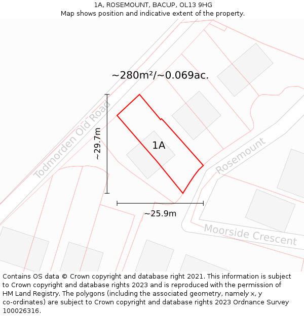 1A, ROSEMOUNT, BACUP, OL13 9HG: Plot and title map