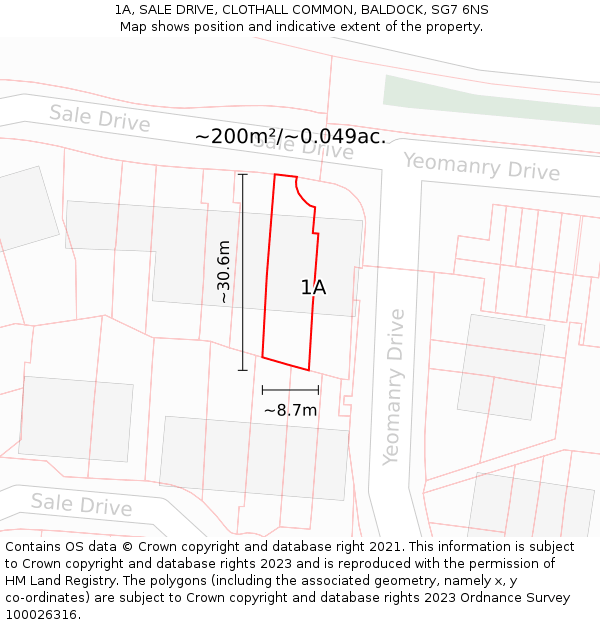 1A, SALE DRIVE, CLOTHALL COMMON, BALDOCK, SG7 6NS: Plot and title map