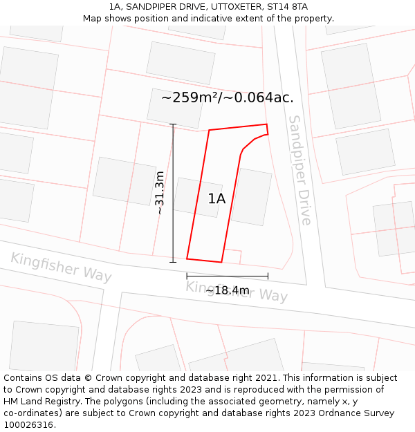 1A, SANDPIPER DRIVE, UTTOXETER, ST14 8TA: Plot and title map