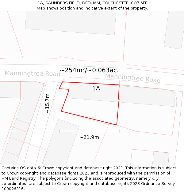 1A, SAUNDERS FIELD, DEDHAM, COLCHESTER, CO7 6FE: Plot and title map