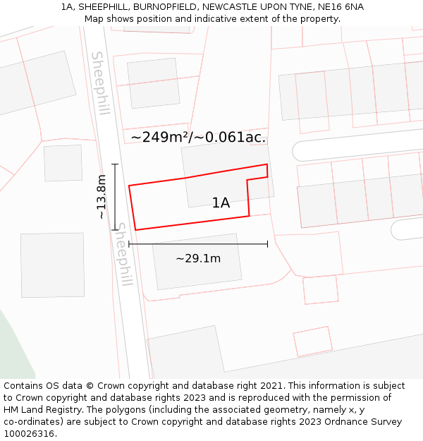 1A, SHEEPHILL, BURNOPFIELD, NEWCASTLE UPON TYNE, NE16 6NA: Plot and title map