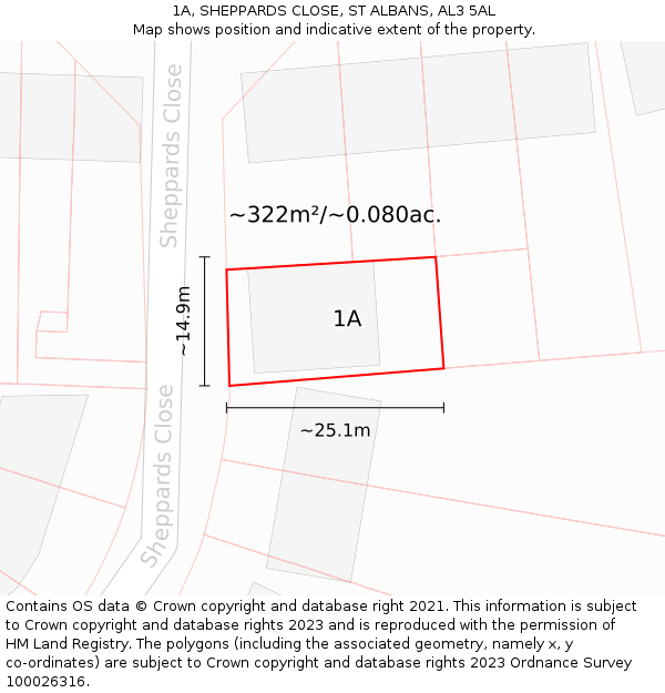1A, SHEPPARDS CLOSE, ST ALBANS, AL3 5AL: Plot and title map