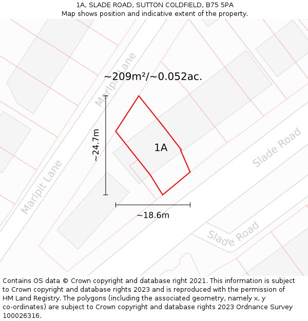 1A, SLADE ROAD, SUTTON COLDFIELD, B75 5PA: Plot and title map