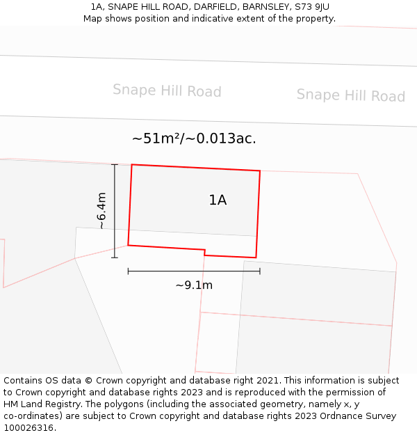 1A, SNAPE HILL ROAD, DARFIELD, BARNSLEY, S73 9JU: Plot and title map