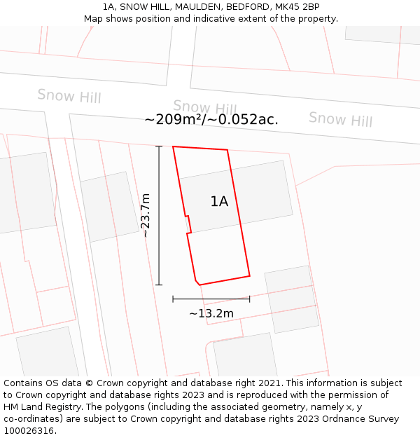 1A, SNOW HILL, MAULDEN, BEDFORD, MK45 2BP: Plot and title map