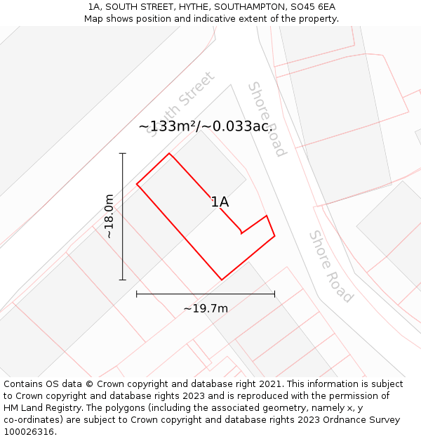 1A, SOUTH STREET, HYTHE, SOUTHAMPTON, SO45 6EA: Plot and title map