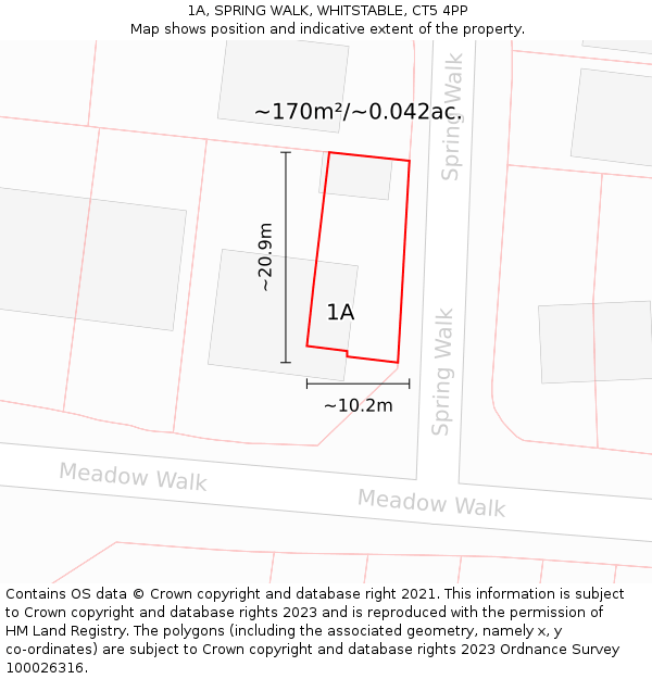 1A, SPRING WALK, WHITSTABLE, CT5 4PP: Plot and title map