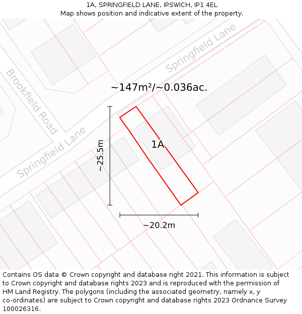 1A, SPRINGFIELD LANE, IPSWICH, IP1 4EL: Plot and title map