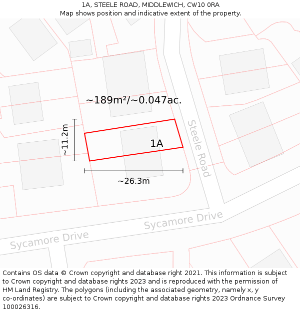 1A, STEELE ROAD, MIDDLEWICH, CW10 0RA: Plot and title map