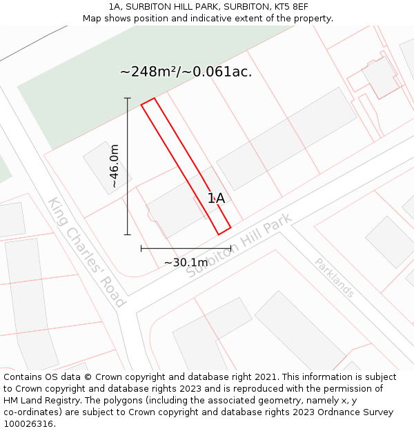 1A, SURBITON HILL PARK, SURBITON, KT5 8EF: Plot and title map