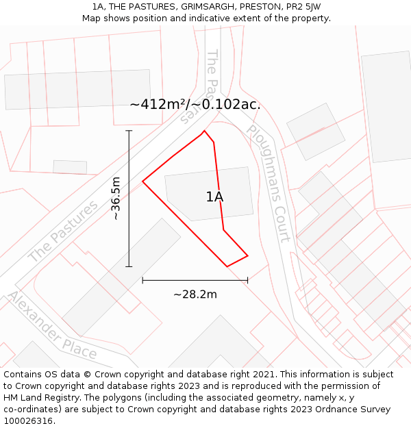 1A, THE PASTURES, GRIMSARGH, PRESTON, PR2 5JW: Plot and title map