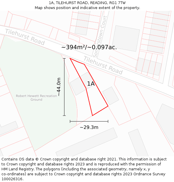 1A, TILEHURST ROAD, READING, RG1 7TW: Plot and title map
