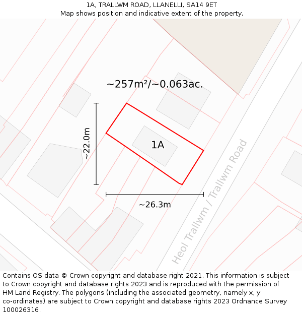 1A, TRALLWM ROAD, LLANELLI, SA14 9ET: Plot and title map