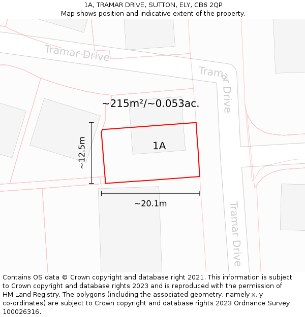 1A, TRAMAR DRIVE, SUTTON, ELY, CB6 2QP: Plot and title map