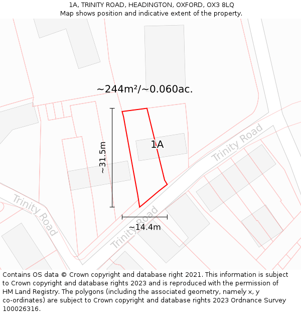 1A, TRINITY ROAD, HEADINGTON, OXFORD, OX3 8LQ: Plot and title map