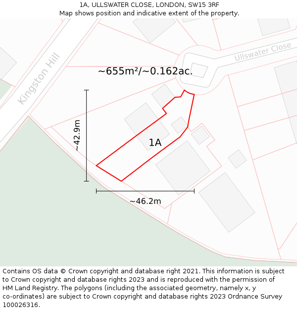 1A, ULLSWATER CLOSE, LONDON, SW15 3RF: Plot and title map