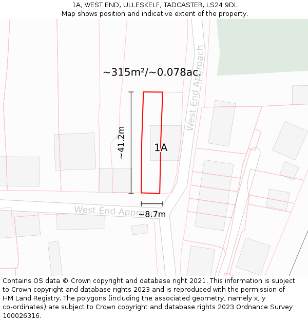 1A, WEST END, ULLESKELF, TADCASTER, LS24 9DL: Plot and title map