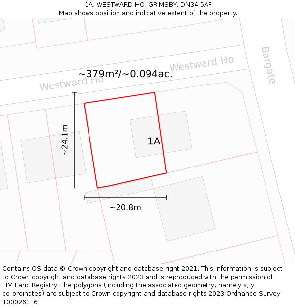 1A, WESTWARD HO, GRIMSBY, DN34 5AF: Plot and title map